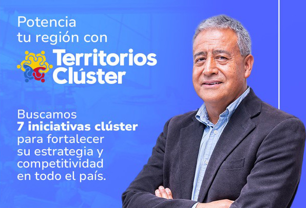 Banner de Territorios Clúster que invita a fortalecer la estrategia y competitividad de iniciativas clúster en Colombia.